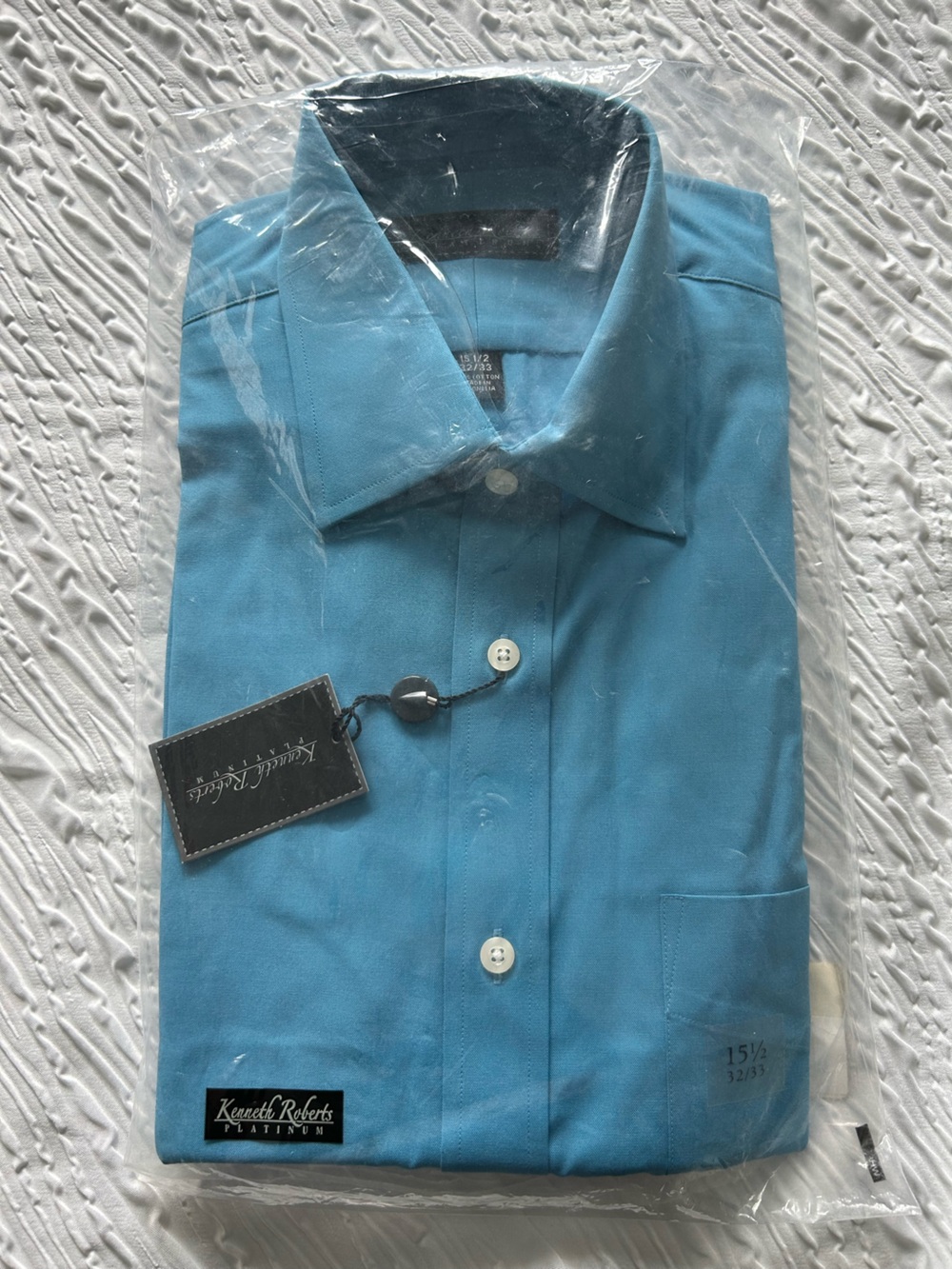 Kenneth Roberts Teal-Blue Dress Shirt - Classic Long Sleeve 15-1/2 32-33